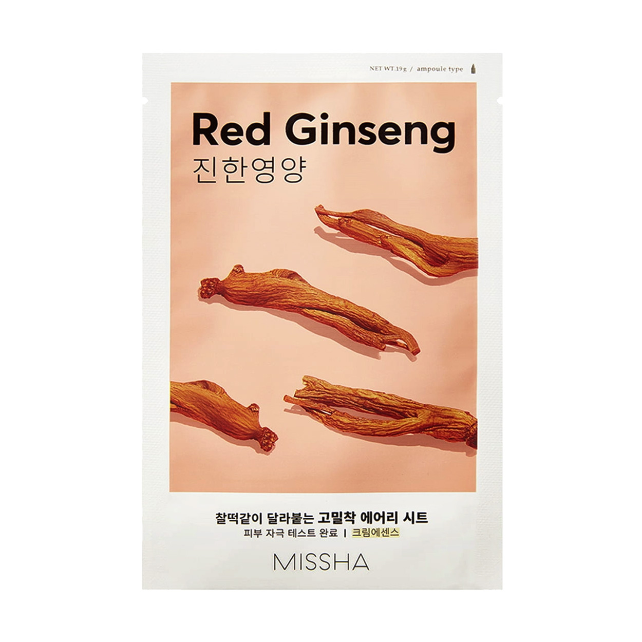 Тканинна маска для обличчя Missha Airy Fit Sheet Mask Red Ginseng з екстрактом червоного женьшеню, 19 г